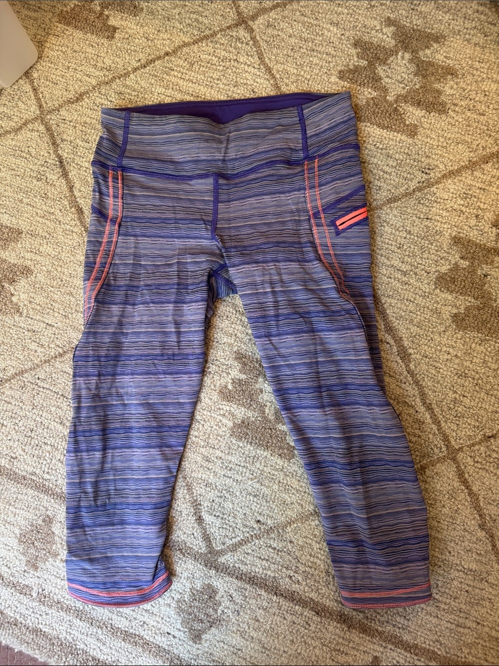 lululemon athletica Purple Striped Capri Leggings with Pink Accents